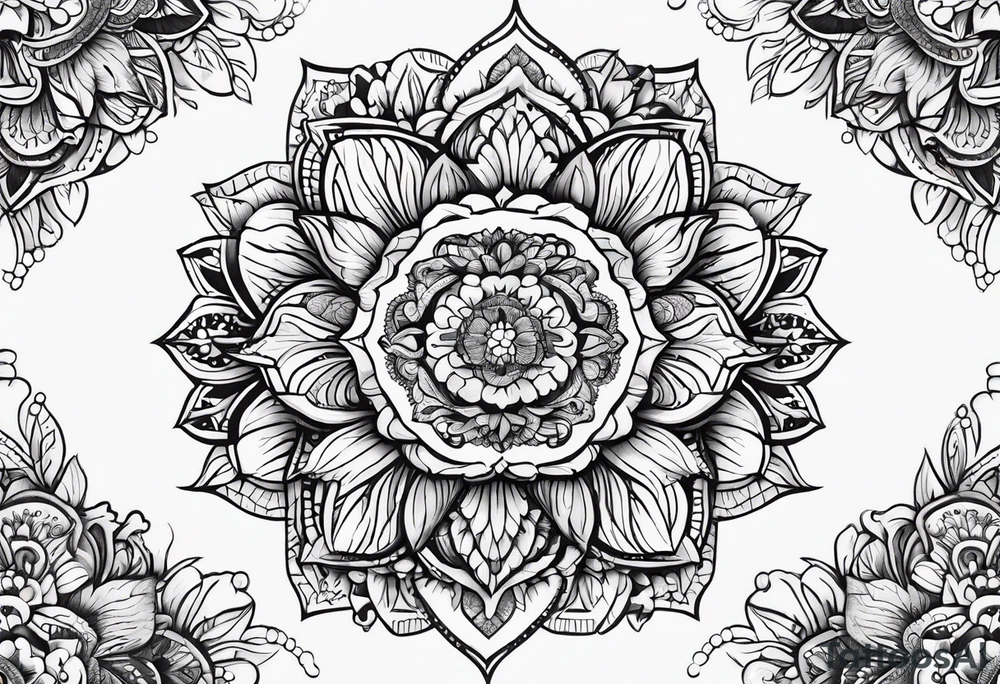 flower mandela hip piece tattoo idea