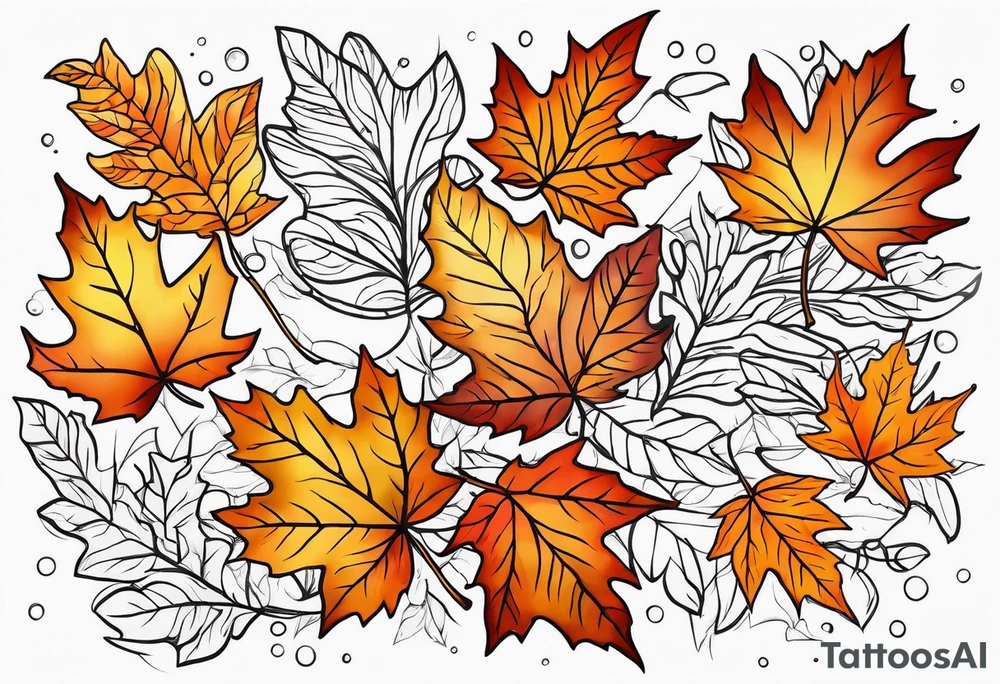 Res gold and orange autumn leaves tattoo idea