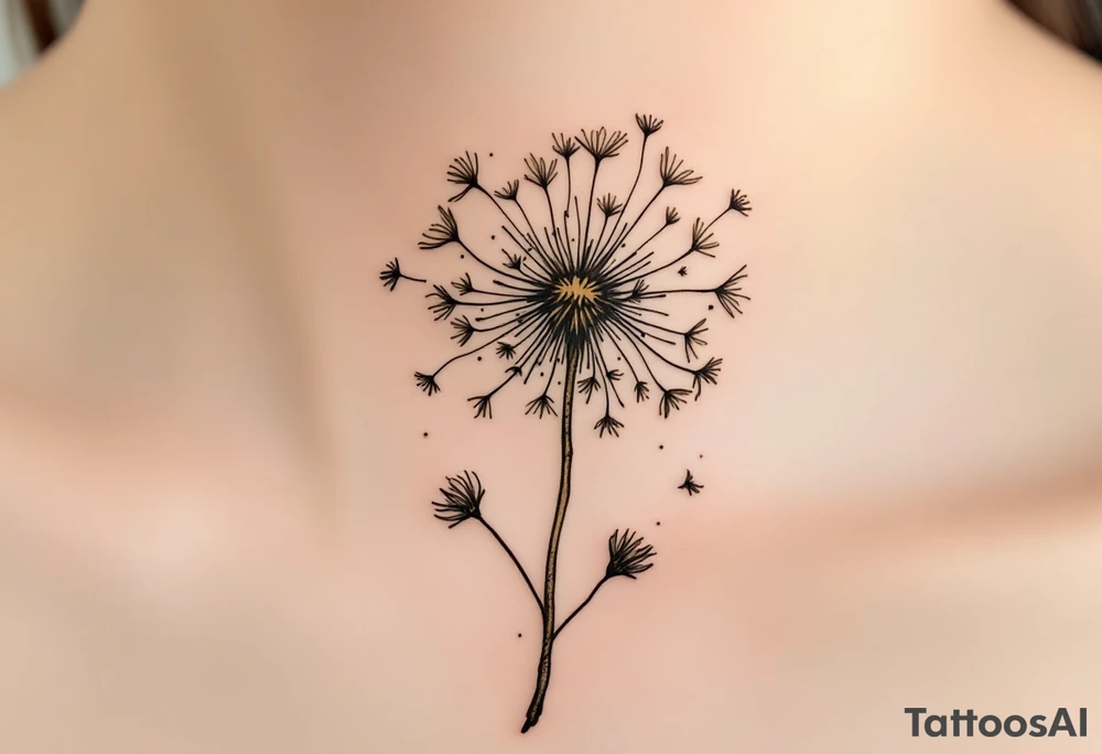 Sketch-style dandelion with muted olive and taupe accents, giving a vintage naturalist feel. tattoo idea