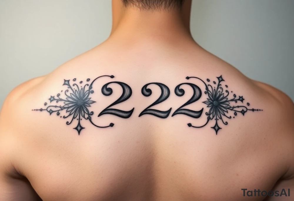 Bold 222 surrounded with love and stardust and vibration tattoo idea