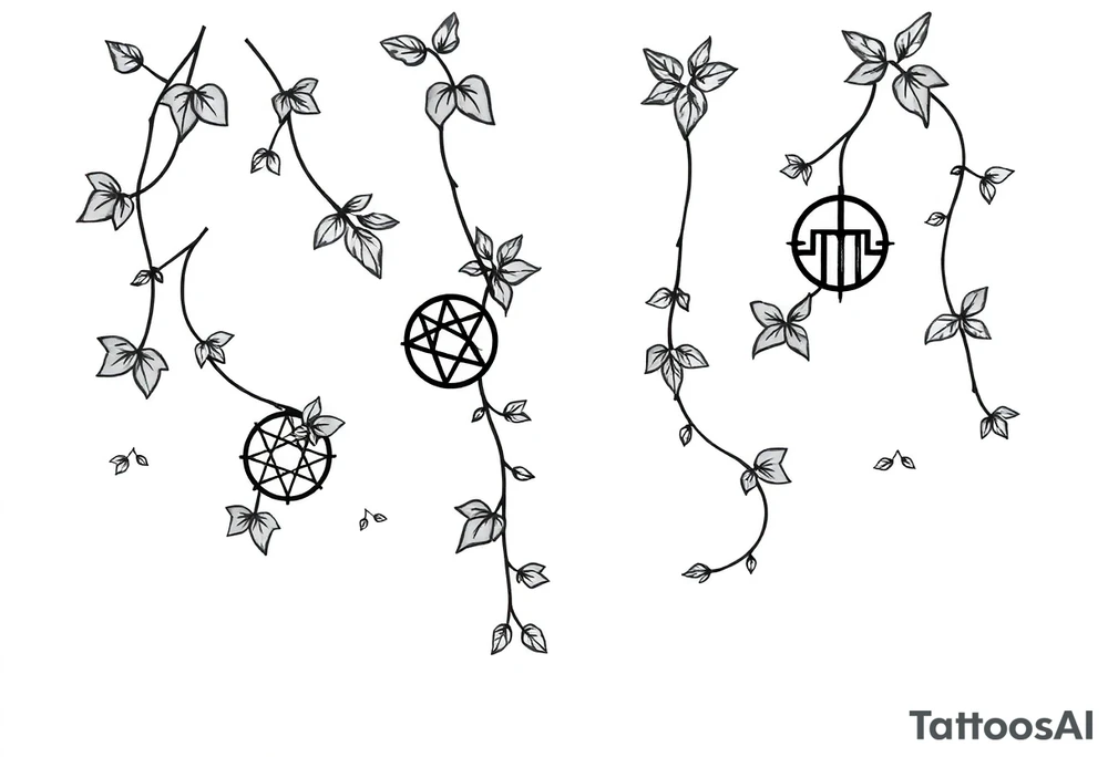 Ivy. Vines with wiccan symbols and zodiac signs cancer and leo tattoo idea