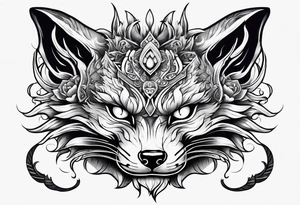 Split kitsune and oni mask head tattoo idea