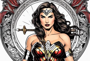 Wonder Woman Round shield on top of sword tattoo idea