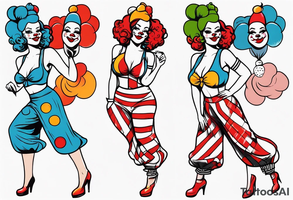 female pin up clown full body tattoo idea