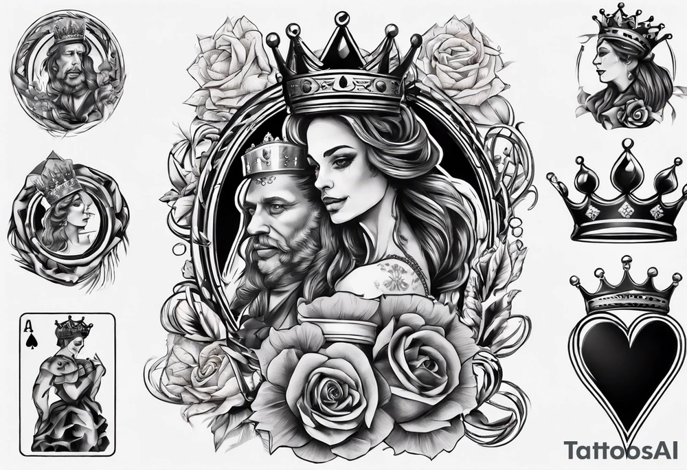 King of hearts with a queen around his arm. tattoo idea