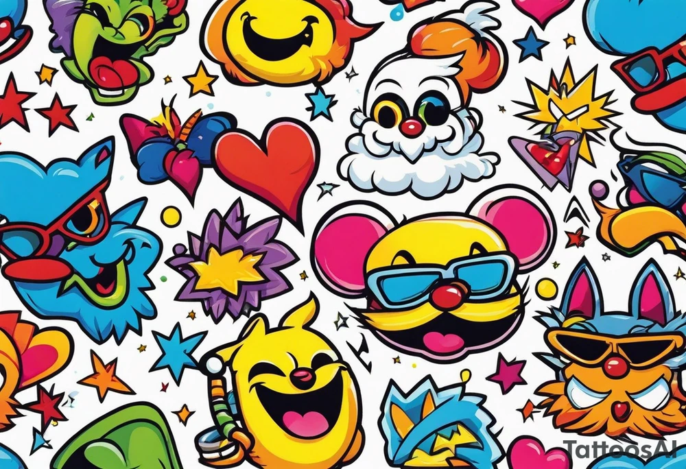 1980s retro cartoon characters tattoo idea