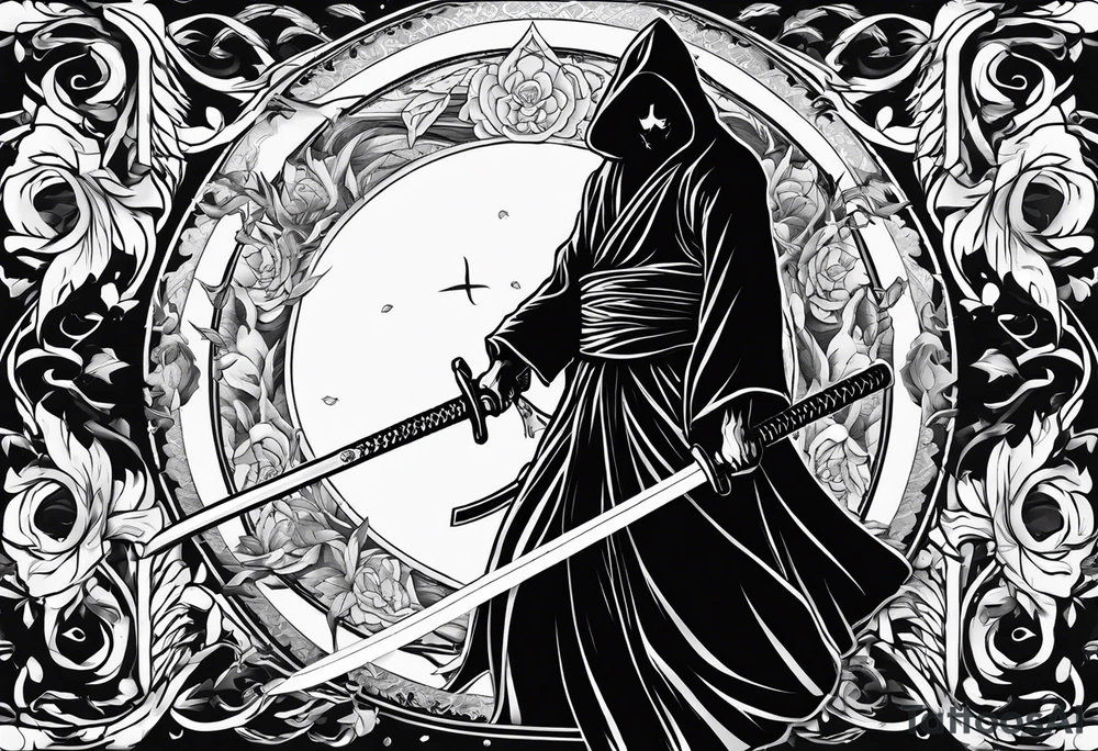 katana with grim reaper tattoo idea