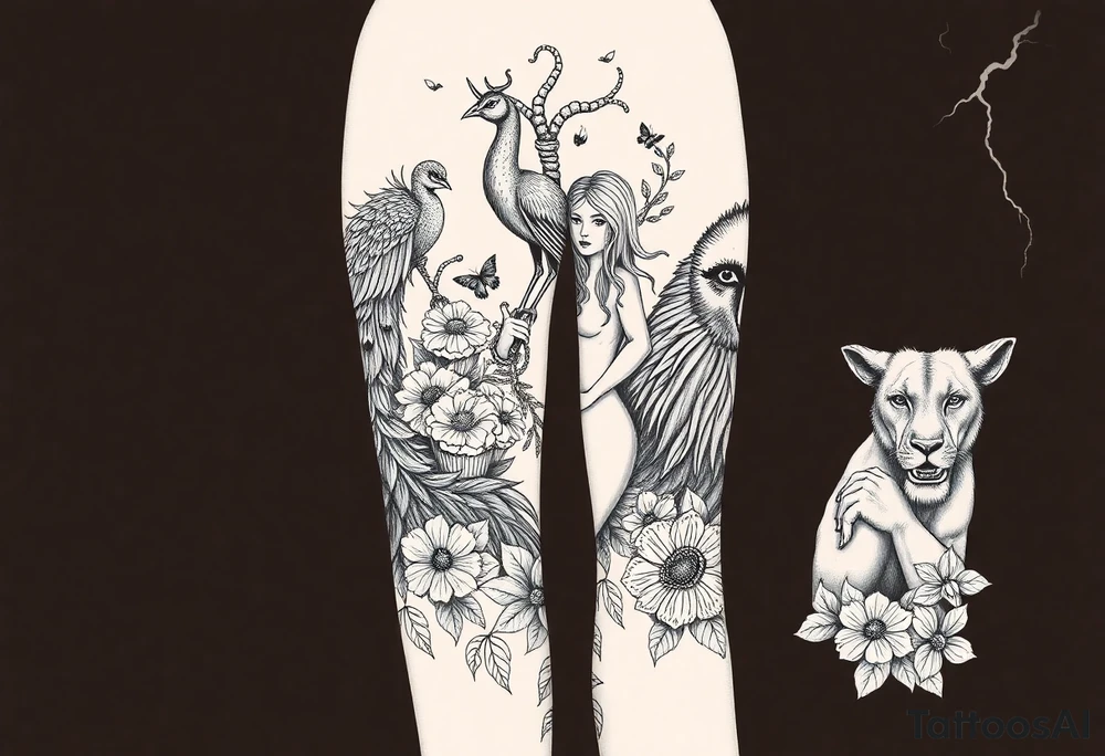 Storm clouds, pig, peacock , fat sexy naked fat woman, cupcakes, noose , money, goat, lion, couple having sex, cigerette storm lightening, killing, darkness, anger tattoo idea