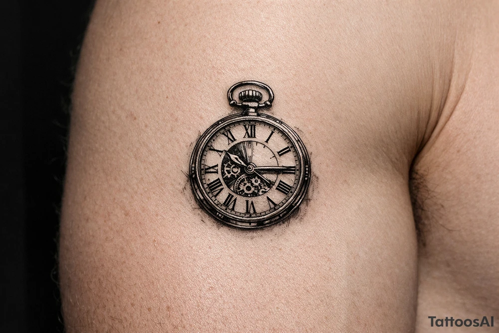 large pocket watch tattoo tattoo idea