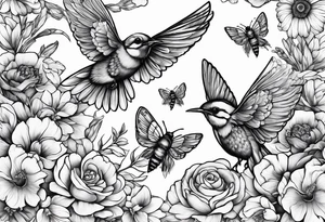 flowers bluebird bees heart shapes wrapped around an  image of vertebrate tattoo idea