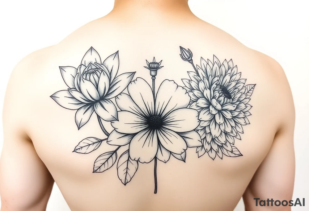 Water lily daisy carnation and chrysanthemum tattoo idea