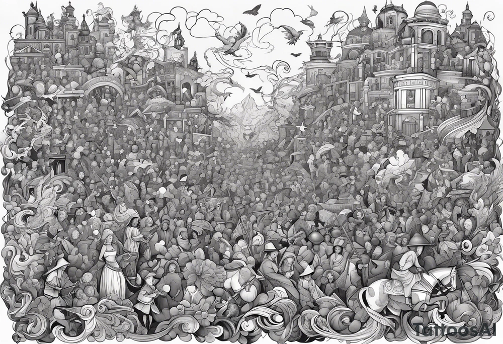 crowded liminal space full of conflicts and sticking out is a single stick figure that is locked in tattoo idea