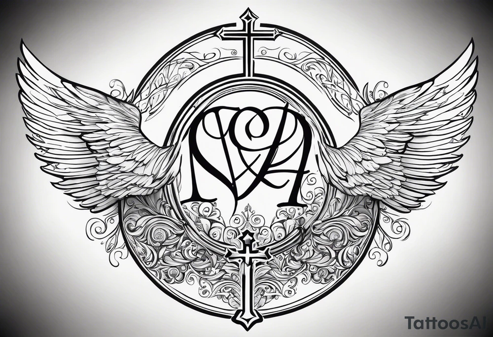 Something biblical quote, and angel, dove, crosses tattoo idea