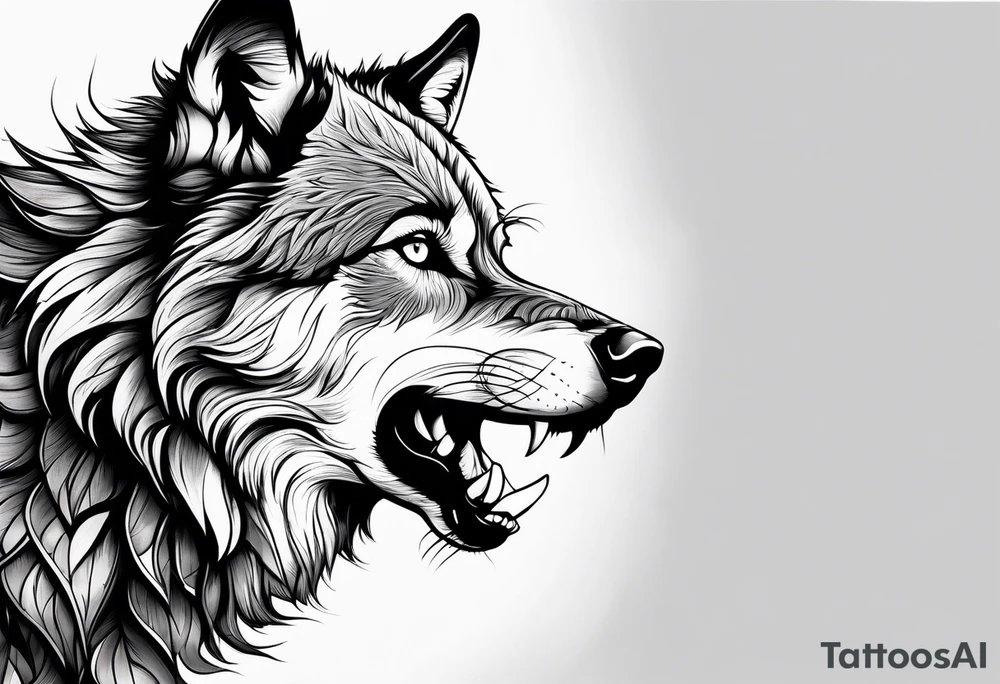 right side profile of a wolf face tattoo idea