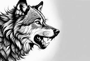 right side profile of a wolf face tattoo idea