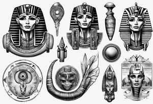 Egyptian sleeve realistic tattoo idea