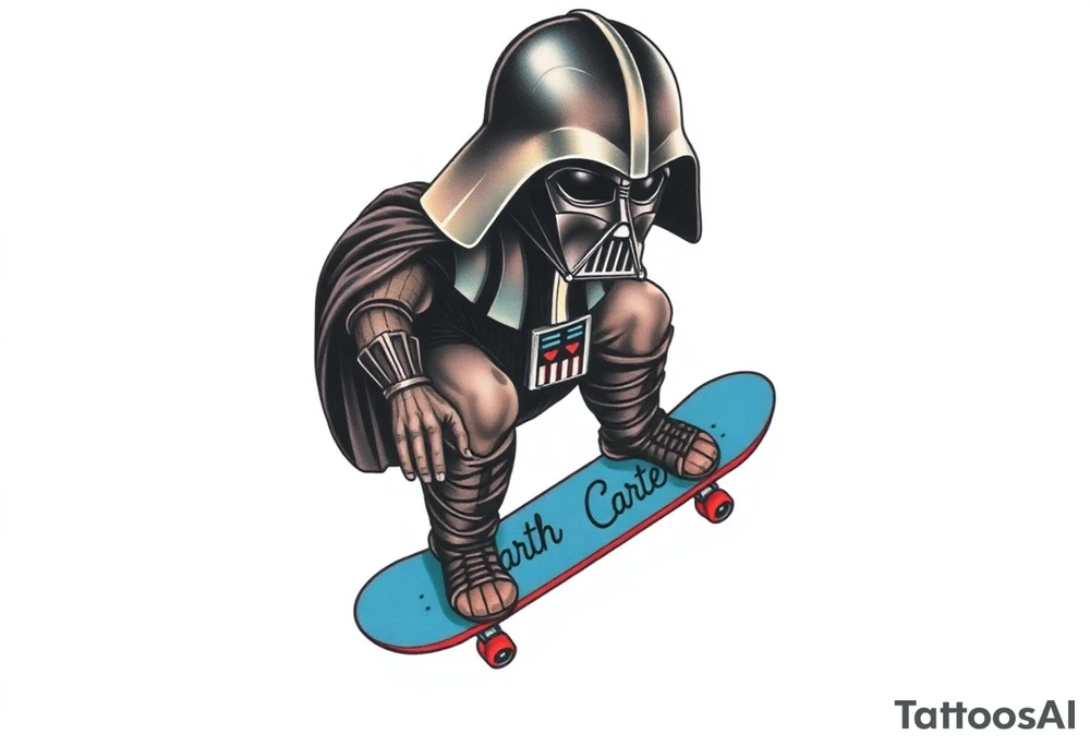 Darth Vader skateboarding >
blue & red
skateboard say "Darth Carter"
12/29/88-01/06/24 tattoo idea
