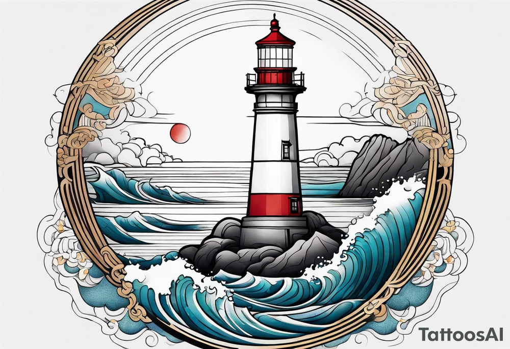 lighthouse at the ocean, minimalist tattoo idea