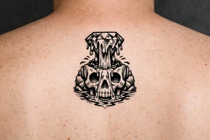 Diamond melting like a colorful waterfall running into a waterfall skull tattoo idea