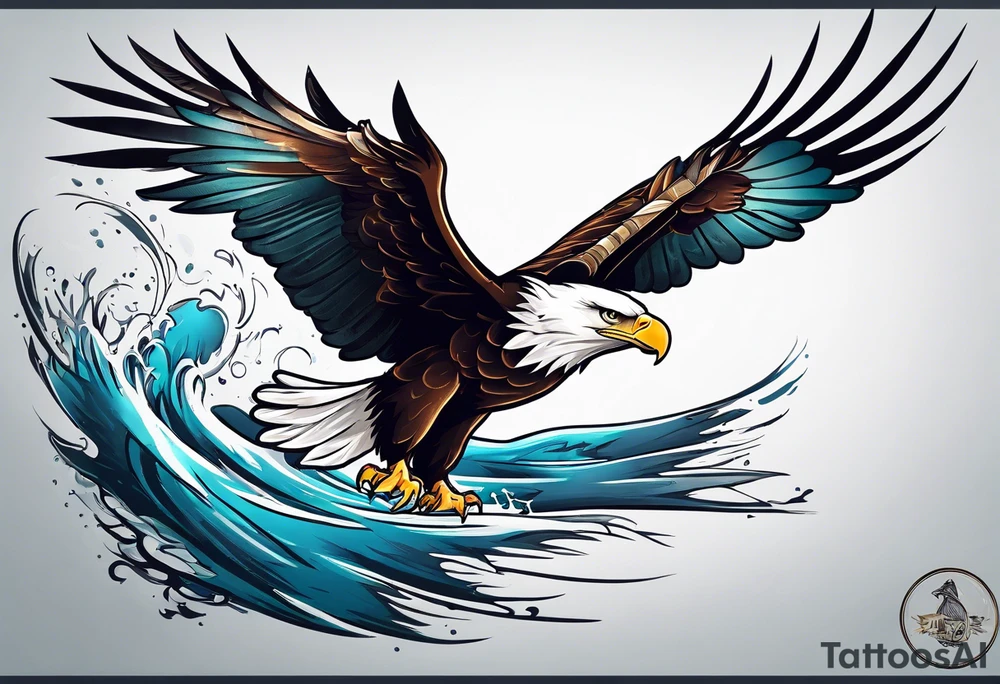 eagle flying with an oar tattoo idea