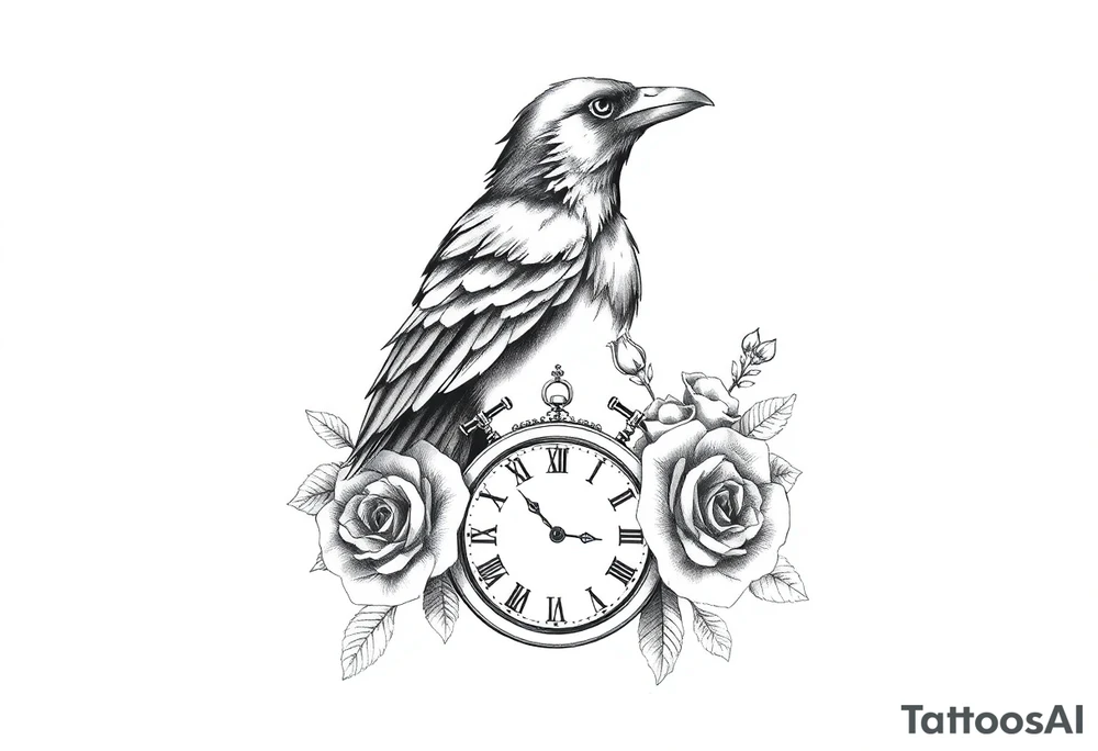 raven,roses,clock. tattoo idea