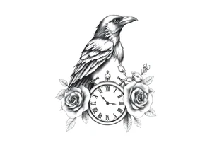 raven,roses,clock. tattoo idea
