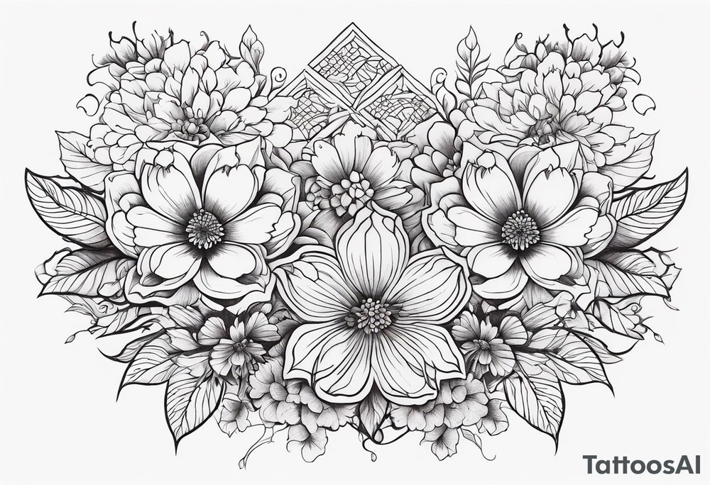 ornaments of flowers tattoo idea