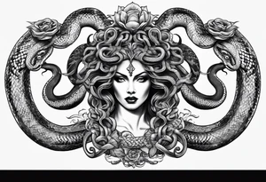 medusa, snakes, with words, SA. tattoo idea
