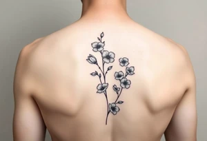 minimalist fine line sweet pea vine with larkspur and violet tattoo idea