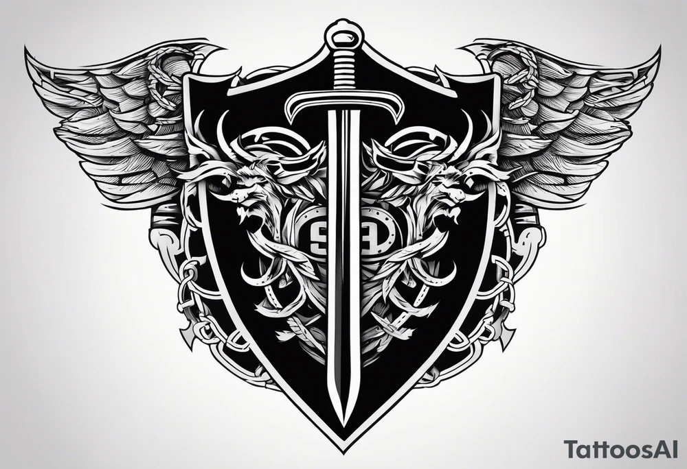 Valhalla sword shield barb wire chain tattoo idea
