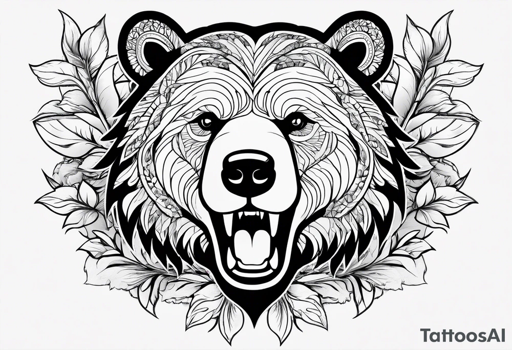 one bear roaring second bear normal 
flowers leaves tattoo idea