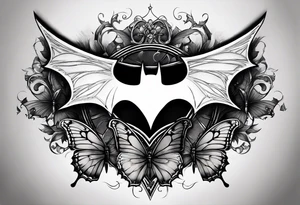 Small Batman symbol with 5 butterflies intertwined around it for a forearm tattoo tattoo idea