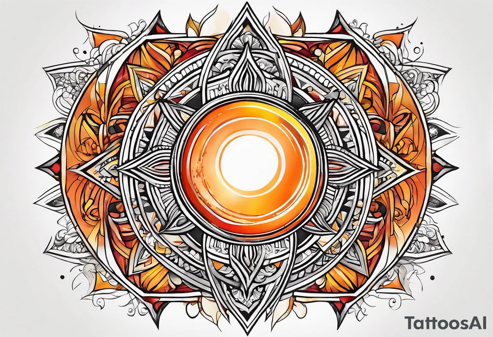 Orange sun with yellow and red highlights tattoo idea