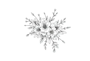 floral composition with japanese vibe, mutiple ornemental patern and leaf tattoo idea