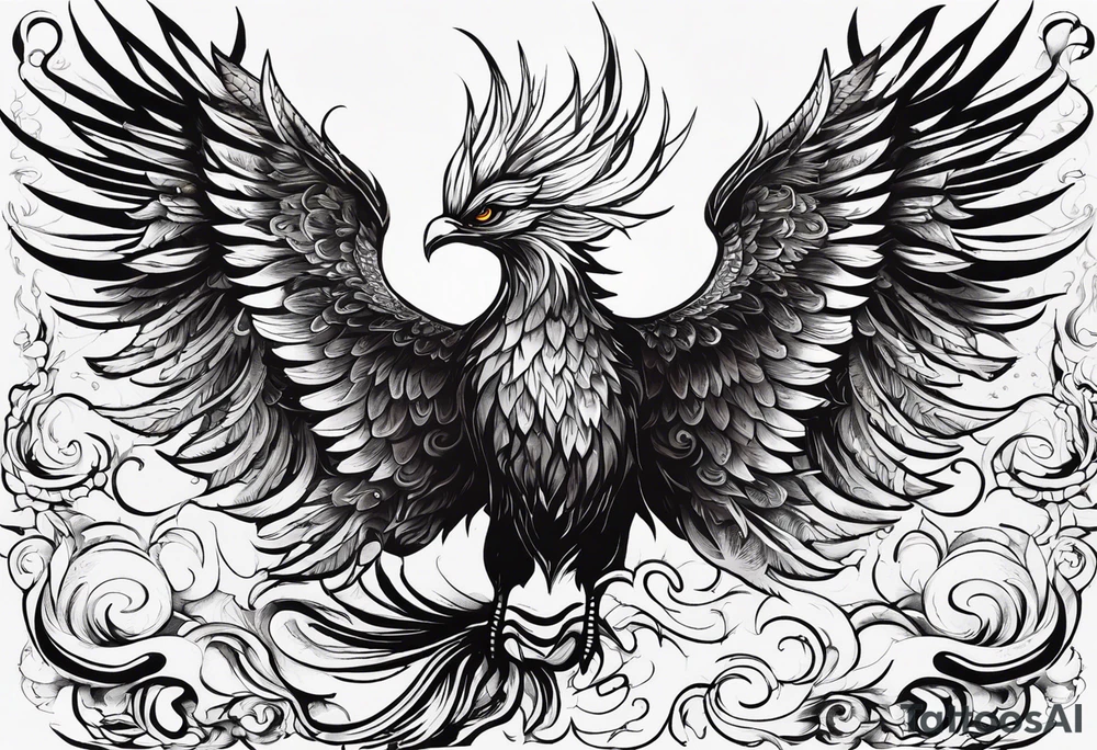 Powerful phoenix rising from the ashes of hell being its past of sin, drug addiction and pain. And being reborn into a new life. tattoo idea