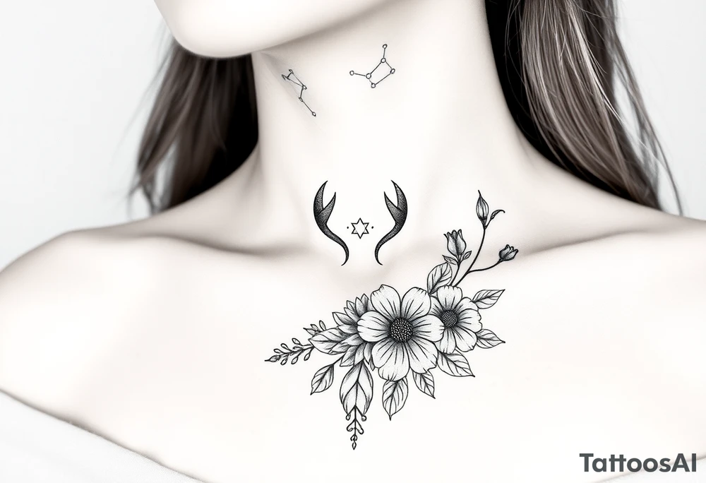 A medium tattoo including the Scorpio constellation , the Virgo constellation as well as the flowers associated with October & September into one thing tattoo idea