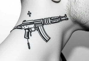 russian christian orthodox but in a AK47 style with a beaded orthodox thurible chain tattoo idea
