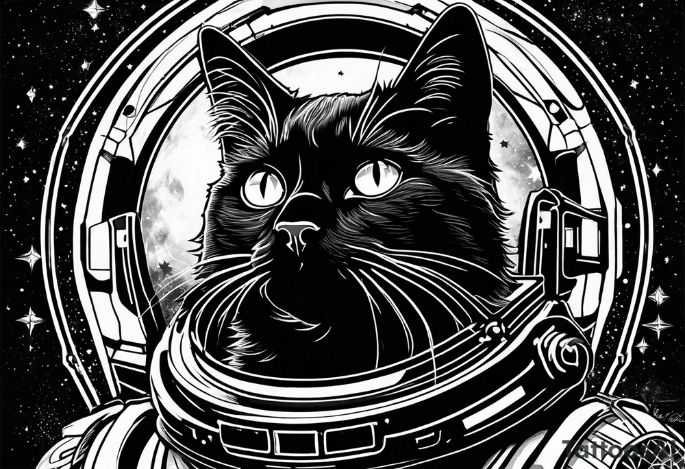 Black Cat in space, with the word "Nebula" tattoo idea