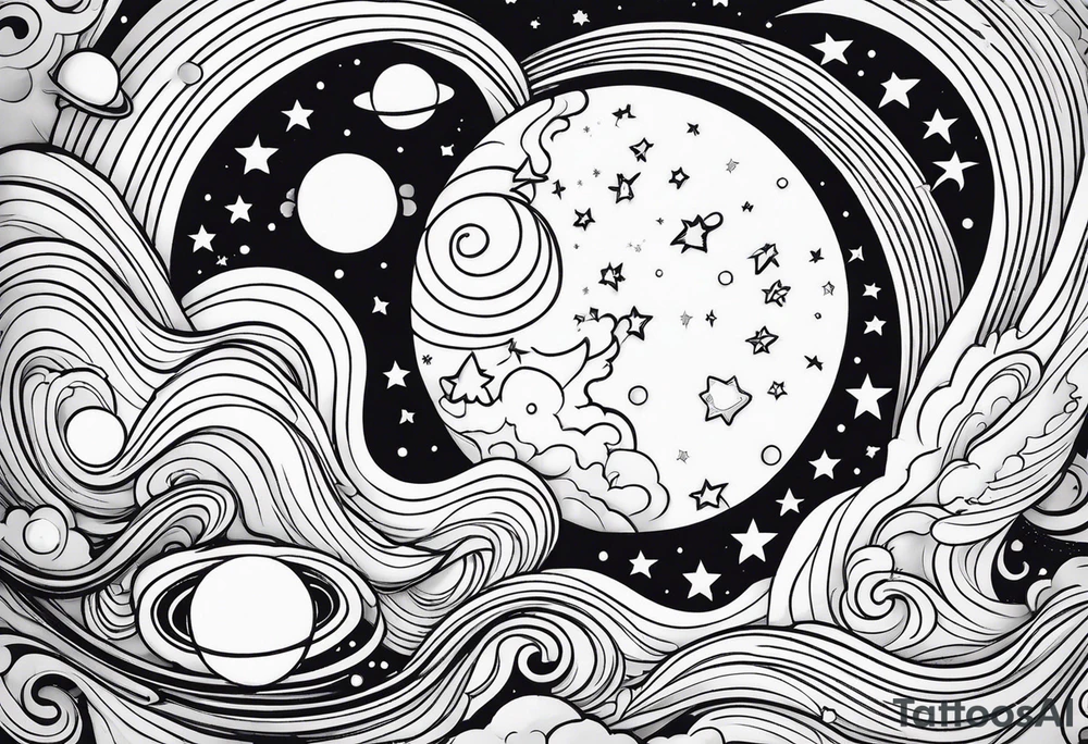 moon, stars, planets tattoo idea