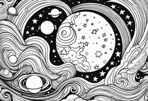 moon, stars, planets tattoo idea