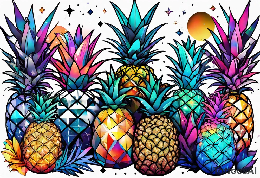 Animals and pineapples featuring animals and pineapples in galaxy colours featuring glass tattoo idea