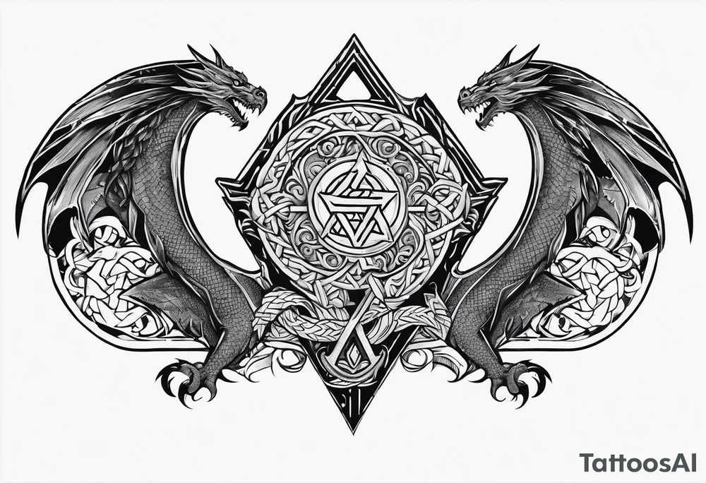 Valhalla sword shield dragon axe Valknut tattoo idea