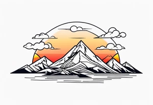 small minimalistic no border mountains sunset tattoo idea