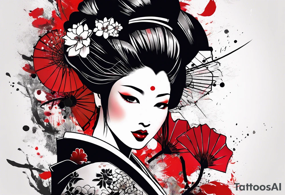 trash polka geisha tattoo idea