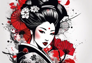 trash polka geisha tattoo idea