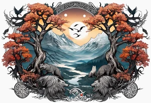 Yggdrasil with hugin and munin and fenrir tattoo idea