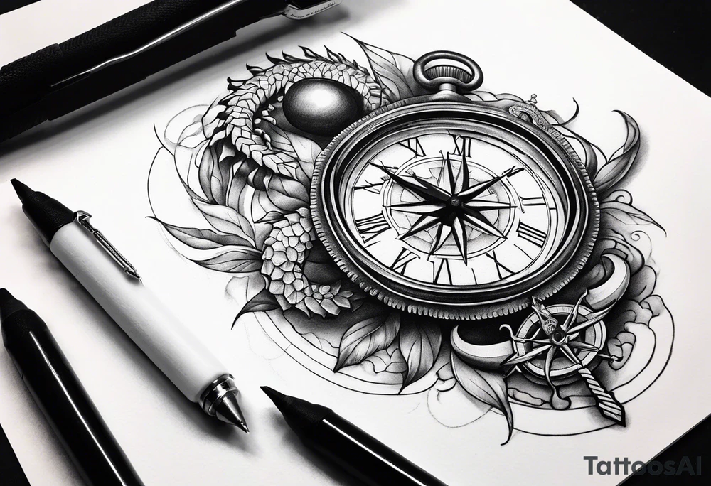 Scorpion, clock, compass, anchor tattoo idea