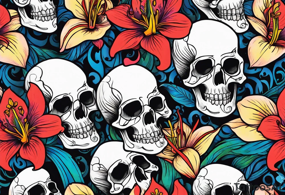 skulls and lillies tattoo idea