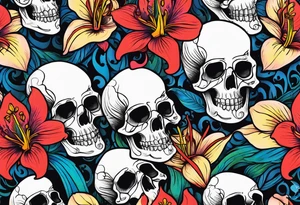 skulls and lillies tattoo idea