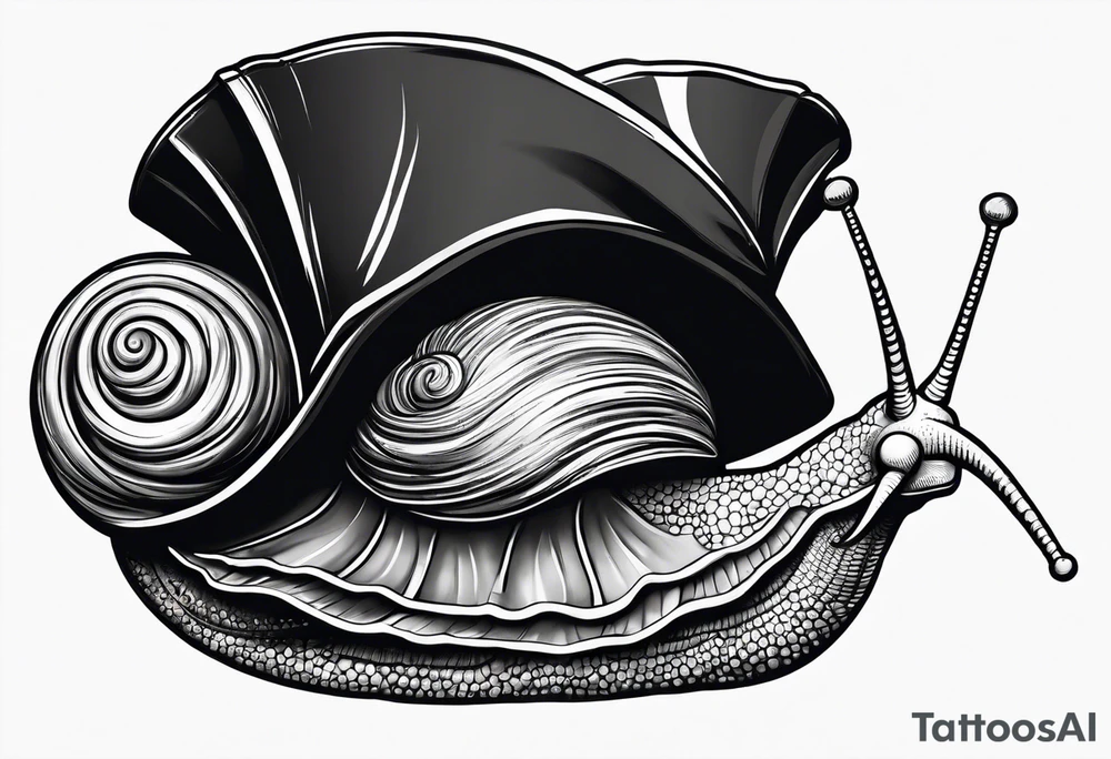 Snail wearing a traditional pirate hat on its shell tattoo idea